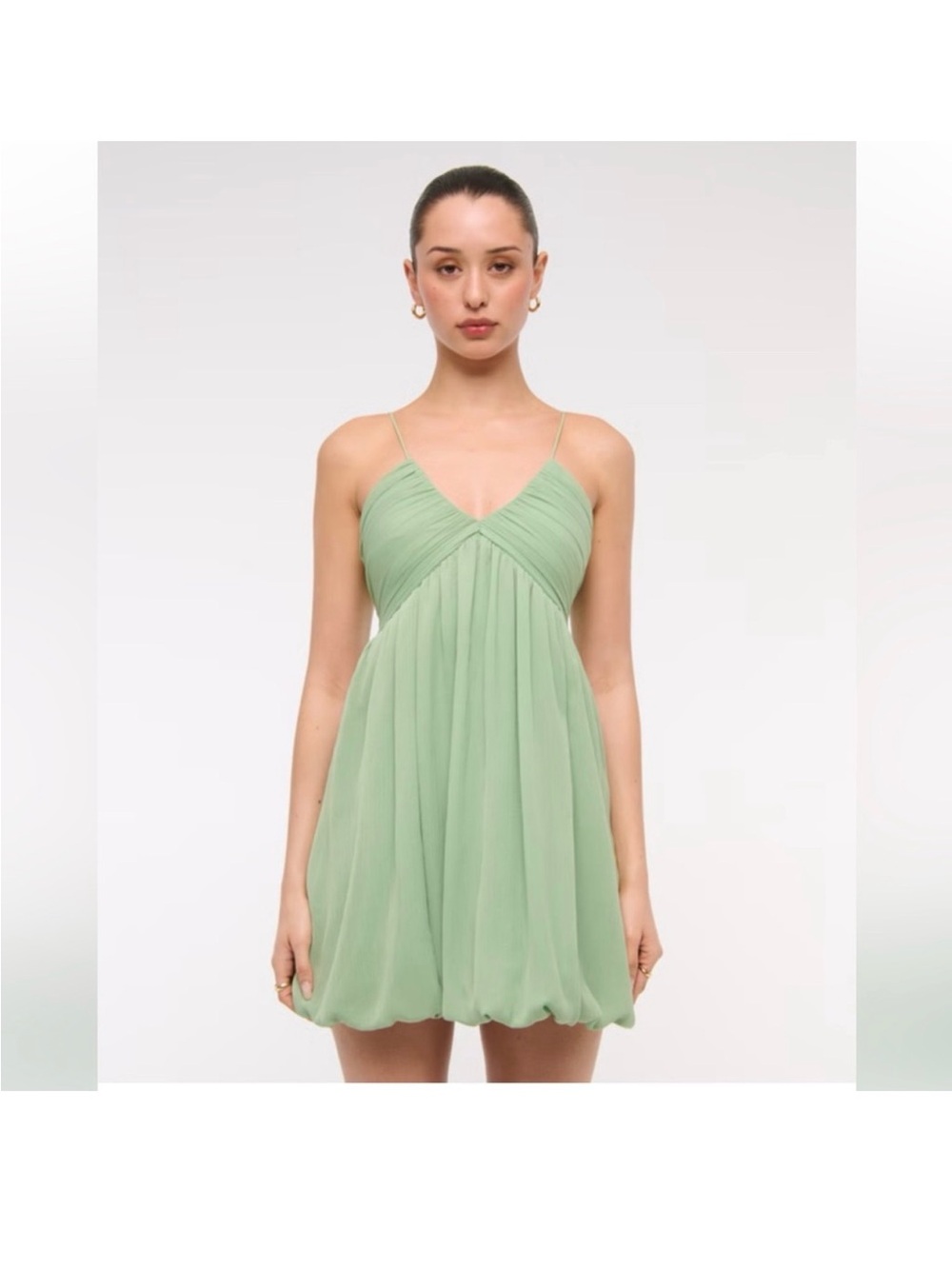 Abercrombie & Fitch Light Sage Green Spaghetti Strap Sheer Bubble Hem Dress